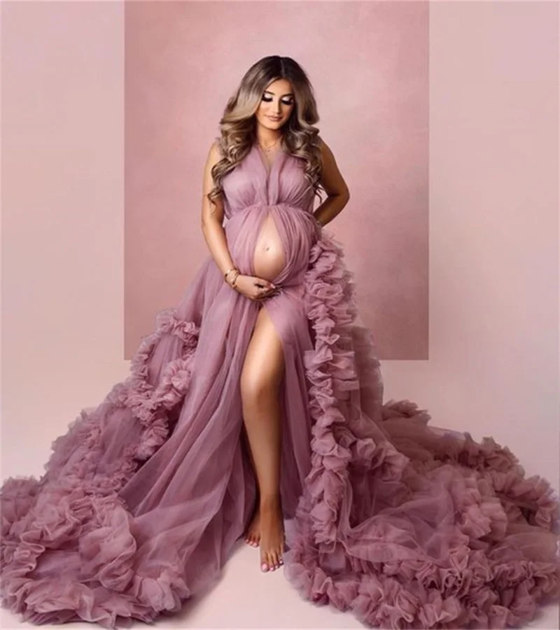 Sexy Tulle Pregnant Dress Photo Shoot Maternity Gown for Women Custom Made Sleepwear Photography Long Robes Prom Gowns