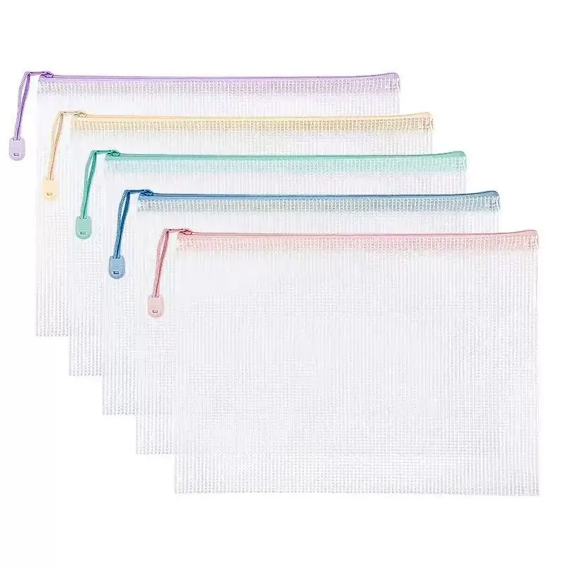 6 Bolsas de Malla con Cierre A4 para Documentos, Organizador de Archivos Impermeable, Color Aleatorio