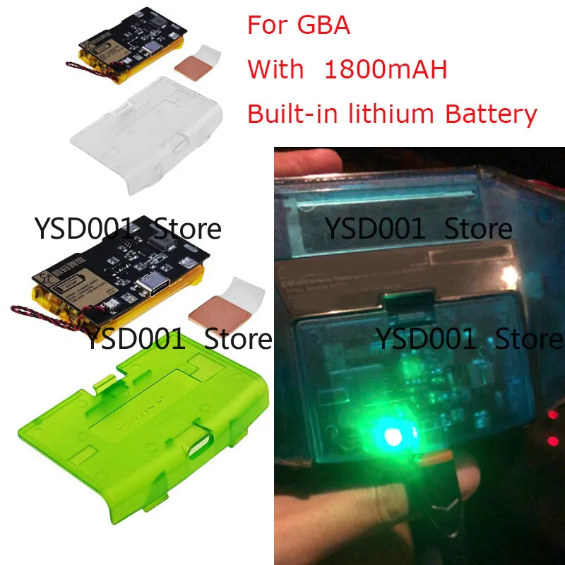 Type-C Charging Port 1800mAh Li-ion Battery Module - Rechargeable for Game Boy Advance (GBA) - with Battery Cover