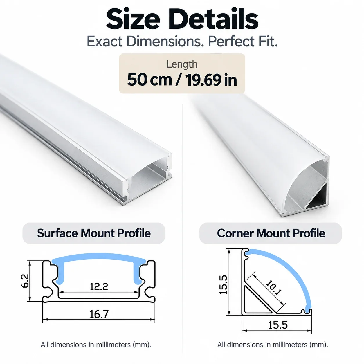 0.5M LED Aluminum Channel  strip U/V shape tank bracket milk white cover cover led aluminum profile