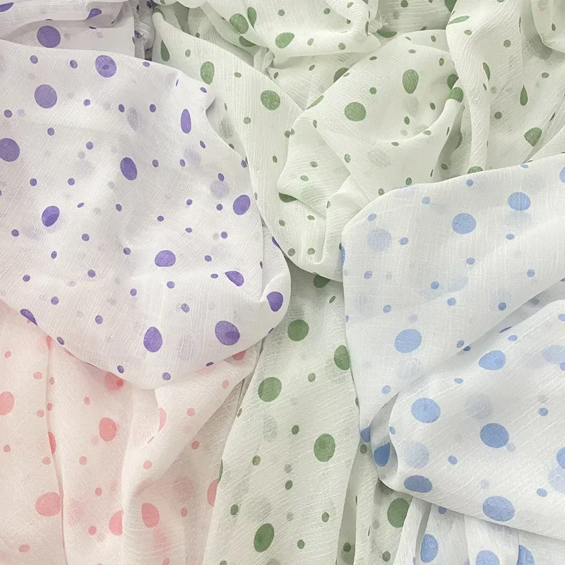 Chiffon Fabric Printed By The Meter for Costume Dress Skirts Diy Sewing Polka-dot Summer Soft Cloth Soft Thin Pleated Breathable