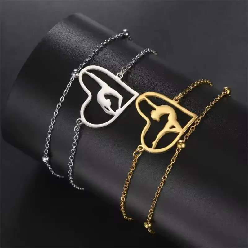 Stainless Steel Gymnast Heart Bracelet Adjustable Chain Fashionable Jewelry for Women Girls Date Night Wear
