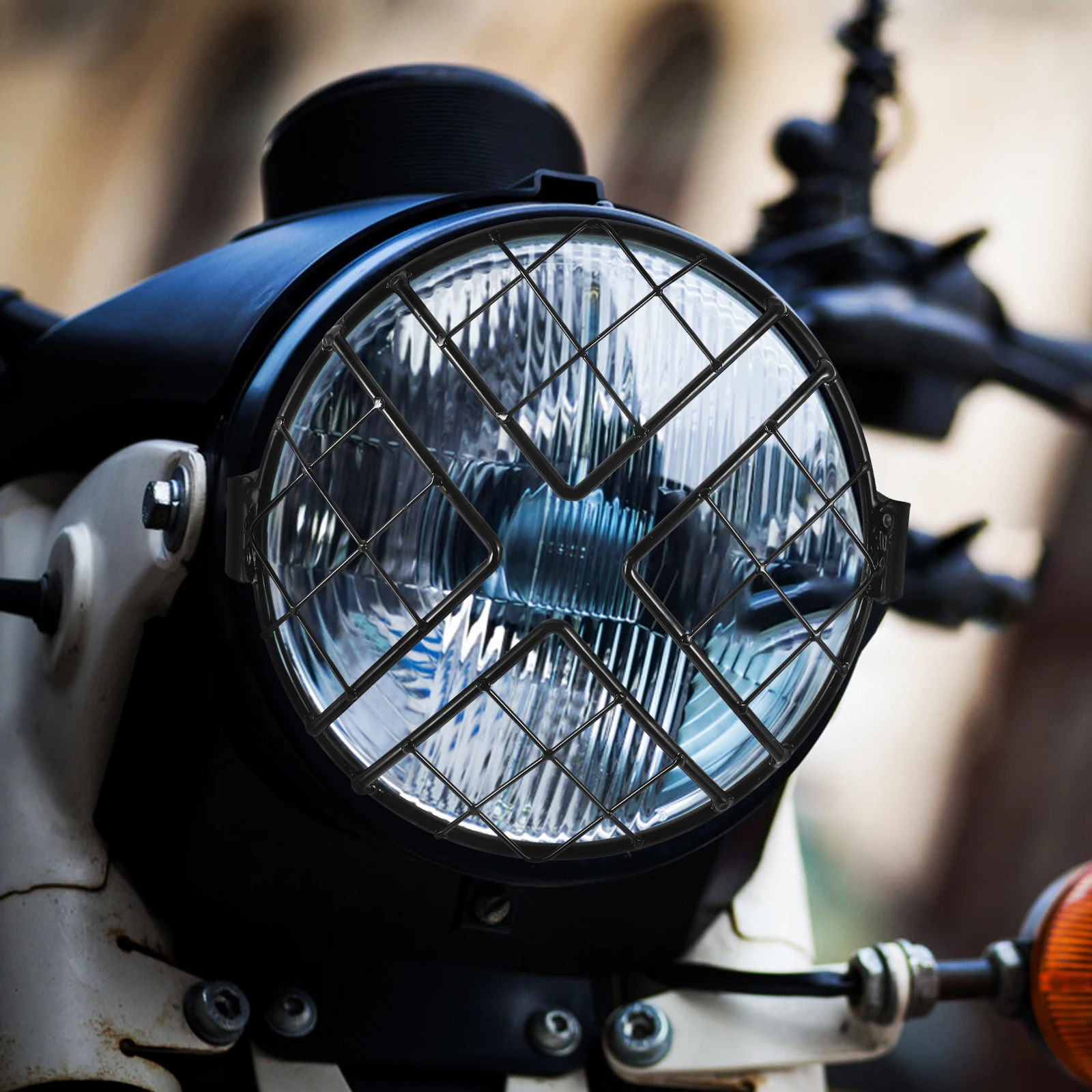 

Motorcycle Headlight Protector Grille Lampshade Retro Shape Durability Easy Installation Car Exterior