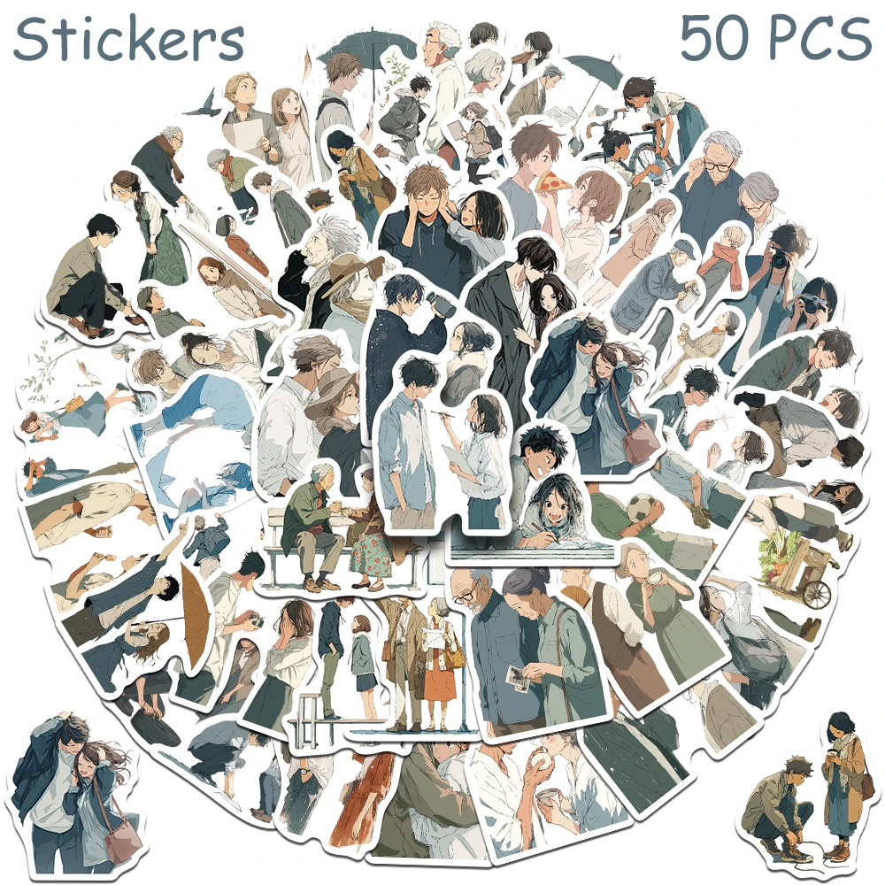 50 Stück Anime-Stil, sanfter Moment, Aufkleber für Telefon, Laptop, Sammelalbum, Skateboard, DIY, Graffiti, wasserdichte Aufkleber, kreative Geschenke – Detail 7