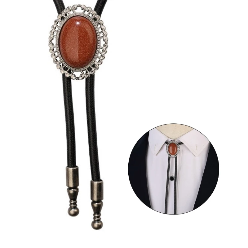 Bolo Tie for Men Western Cowboy Necktie with Carved Gemstones Buckle Gentleman Formal Meeting Costume Accessories DXAA