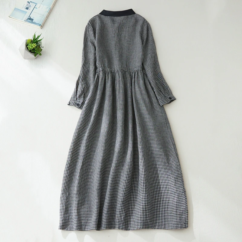 2026 Patchwork Fashion Black White Plaid Autumn Dresses Office Lady Work Dress Japanese Style Women Spring Casual Long Clothing