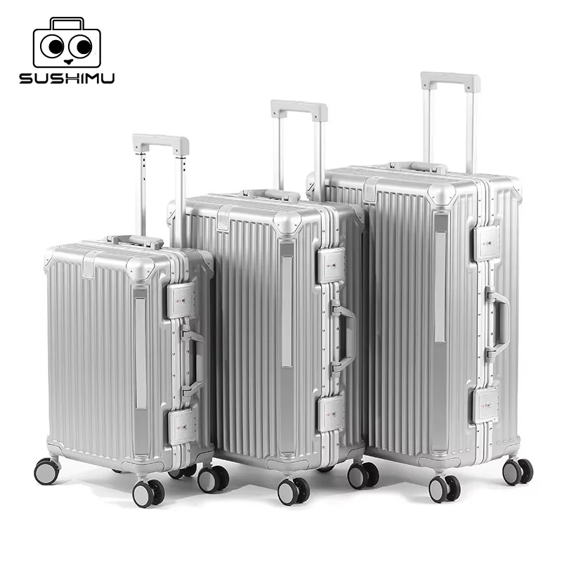 

SUSHIMU Suitcase Travel Suitcase Men 20 24 26 Carry-On Luggage Women PC Aluminum Frame Trolley Case TSA password lock