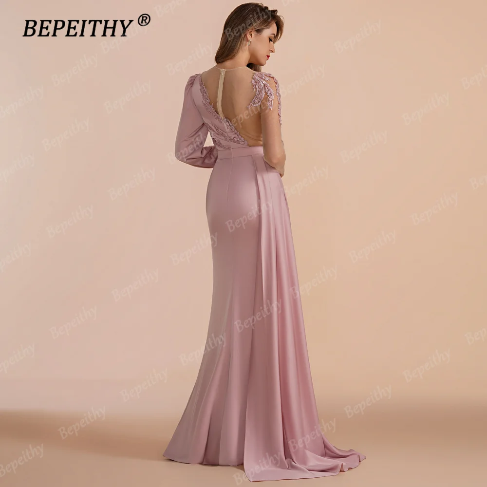 BEPEITHY Customized Muslim O Neck Mermaid Evening Formal Occasion Dresses 2023 For Women Full Sleeves Pleats Prom Party Gown New