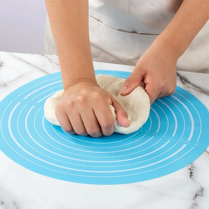 Round Silicone Baking Mat Non-slip Pastry Turntable Nonstick Dough Kneading Pad Bread Cake Tray with Scale Kitchen Cooking Tools