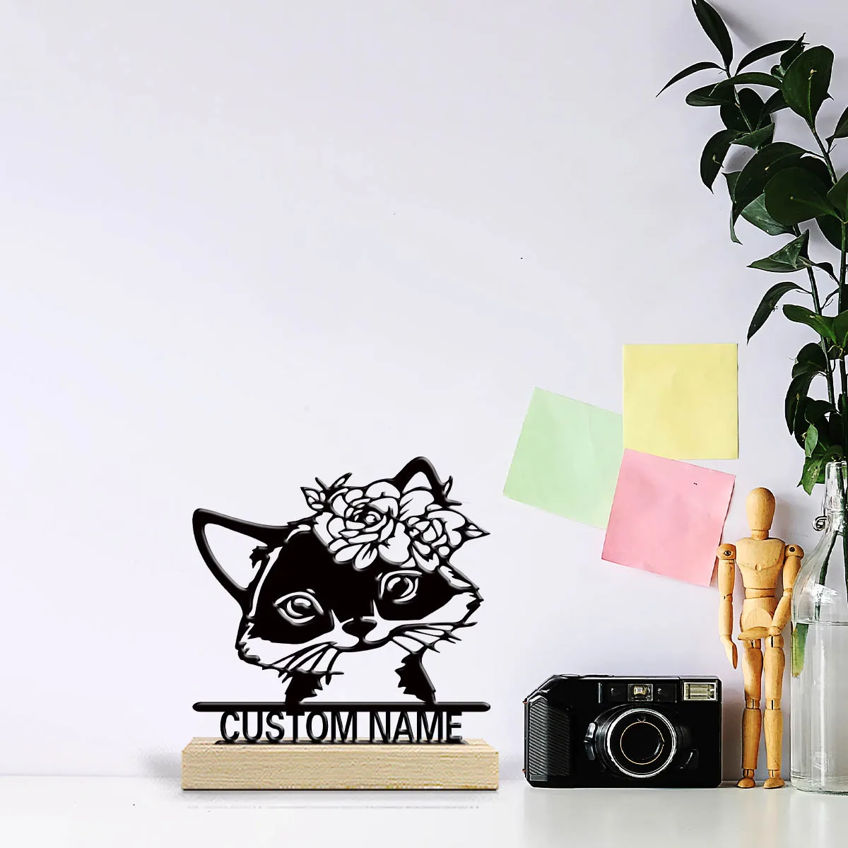 1pc Metal Art Desktop Decoration Customizable Name Equipped with A Wooden Base Unique Desktop Decoration Custom Gifts