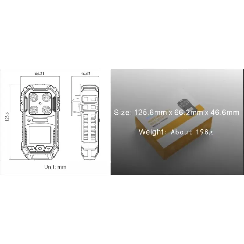 Портативный многогазовый детектор IP65 (O2, H2S, CO) с LED-дисплеем, перезаряжаемый