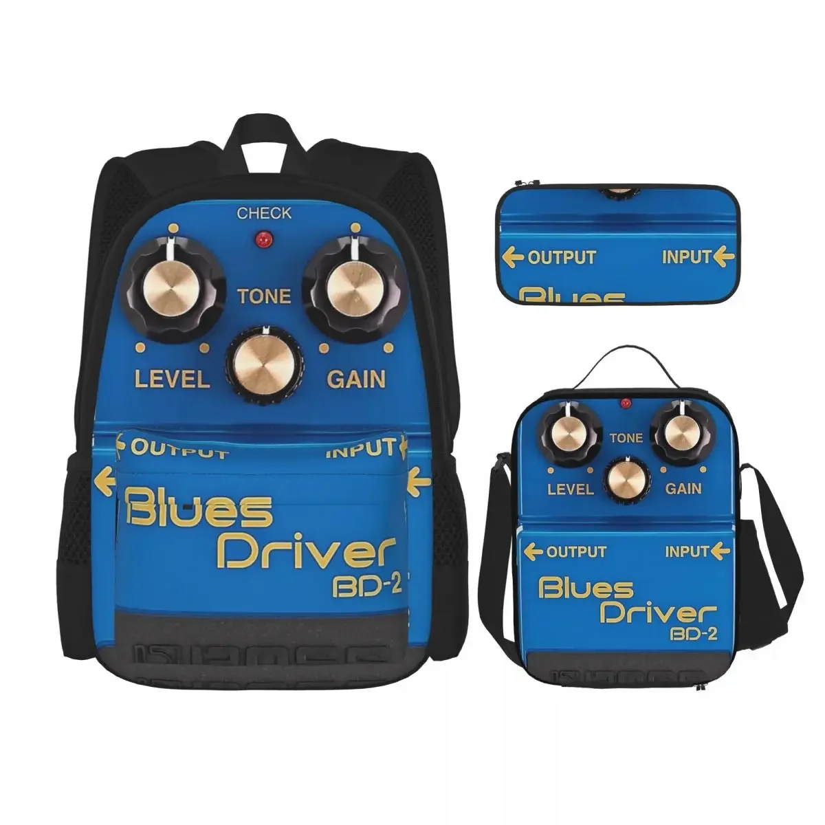 Boss Blues Driver BD-2 Overdrive Bluesbreaker Guitar Pedal Dirty Backpacks Bookbag School Bags Lunch Bag Pen Bag Three-Piece Set