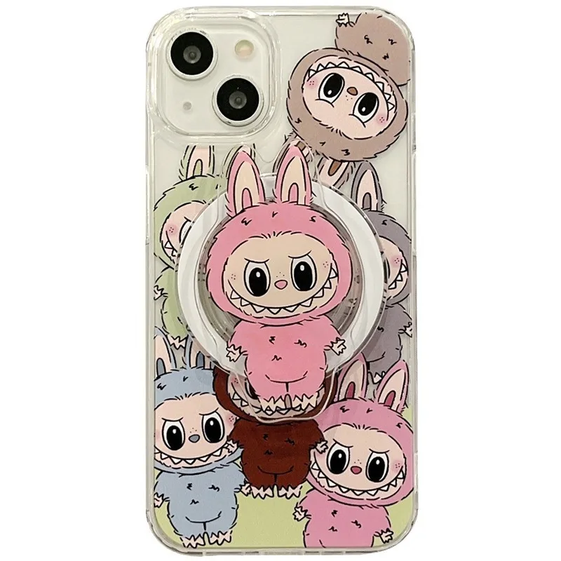 New Labubu Magnetic Folding Mobile Phone Grip Holder Cartoon Cute Socket Pocket Support for Magsafe IPhone Samsung