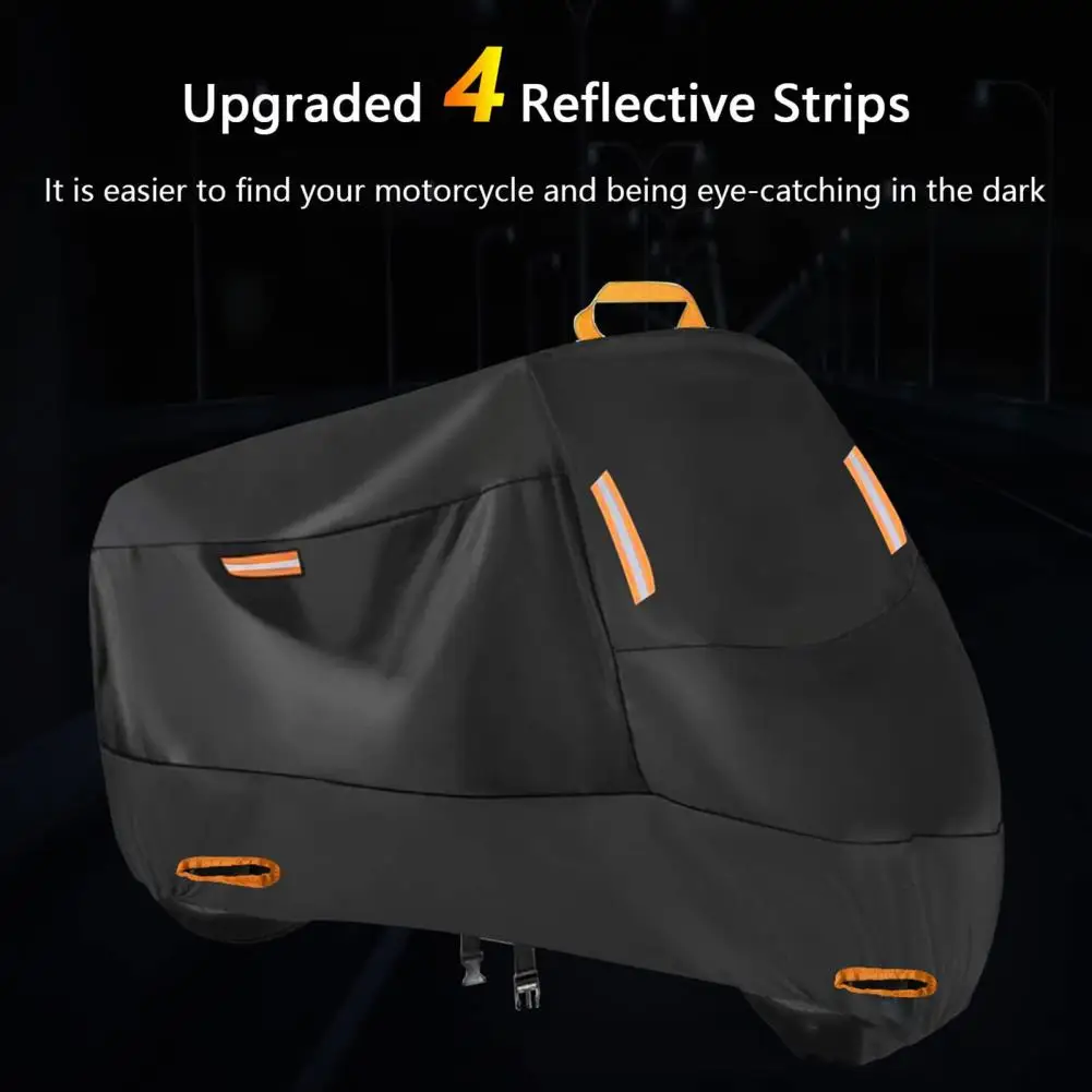 Motorcycle Cover with Reflective Strips Waterproof UV Resistant Secure Fit Bike Cover Outdoor Protection Scooter Vehicle Cover