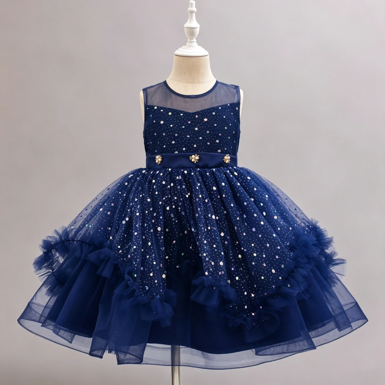 Toddler Girls Lace Flower Dress Short Sleeve Bow Sash Tiered Tulle Princess Wedding Birthday Pageant Party Formal Gown For 2-10Y