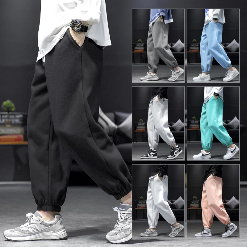 

Korean Fashion Men Sweatpants Casual Solid Color Trousers Male Elastic Waist Joggers Men Woman Ankle-Length Pants Big Size 5XL