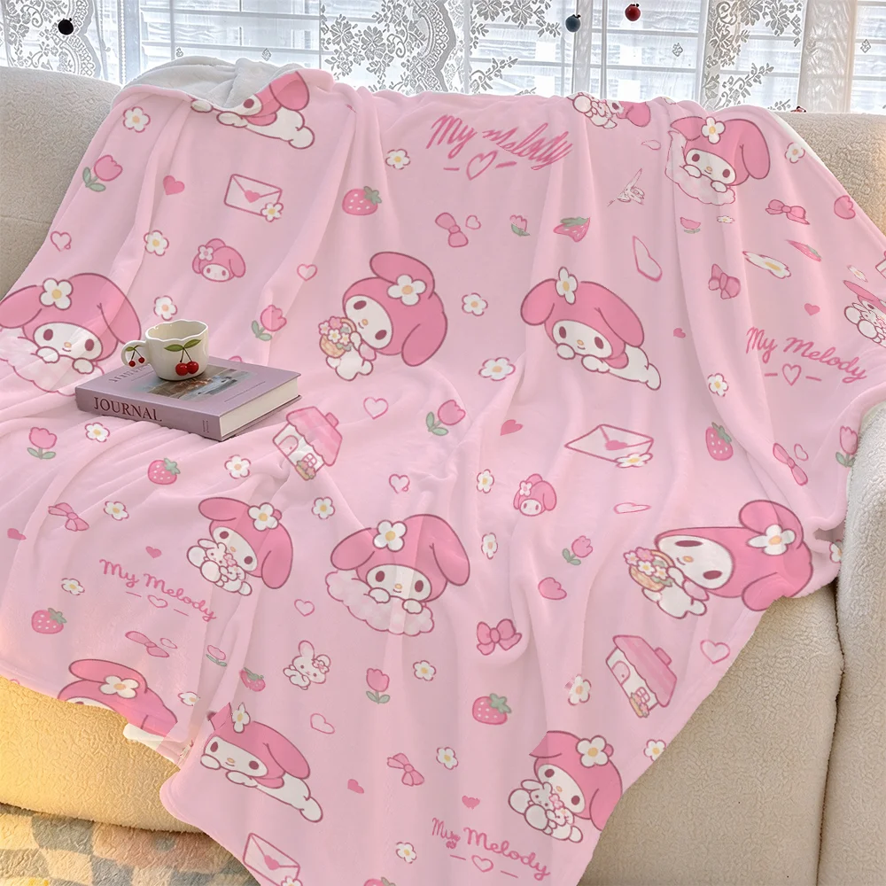 My Melody Flannel Blanket Valentine Print Throw Blanket Soft Fleece Sofa Car Camping Baby Blanket Gift for Girls