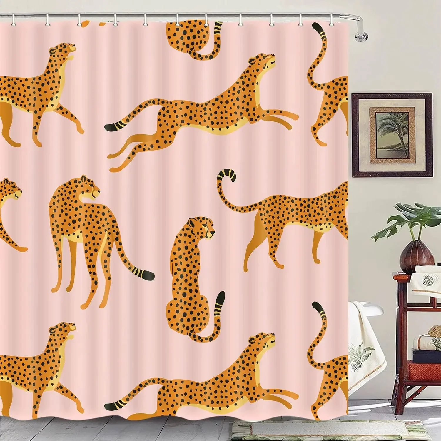 Cute Leopard Print Animal Shower Curtain Bathroom Decor Tropical Jungle Safari Wild Animal Pattern Shower Curtain