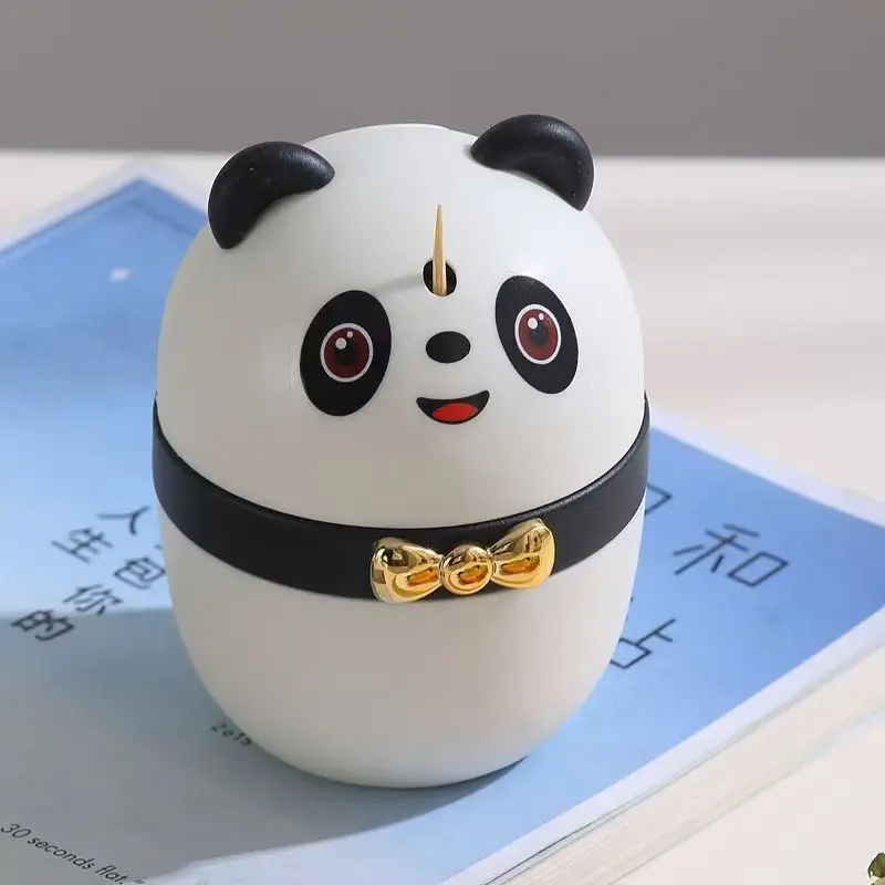 Panda toothpick holder that automatically pops out with a press-down mechanism - a high-quality, sleek toothpick box for home us