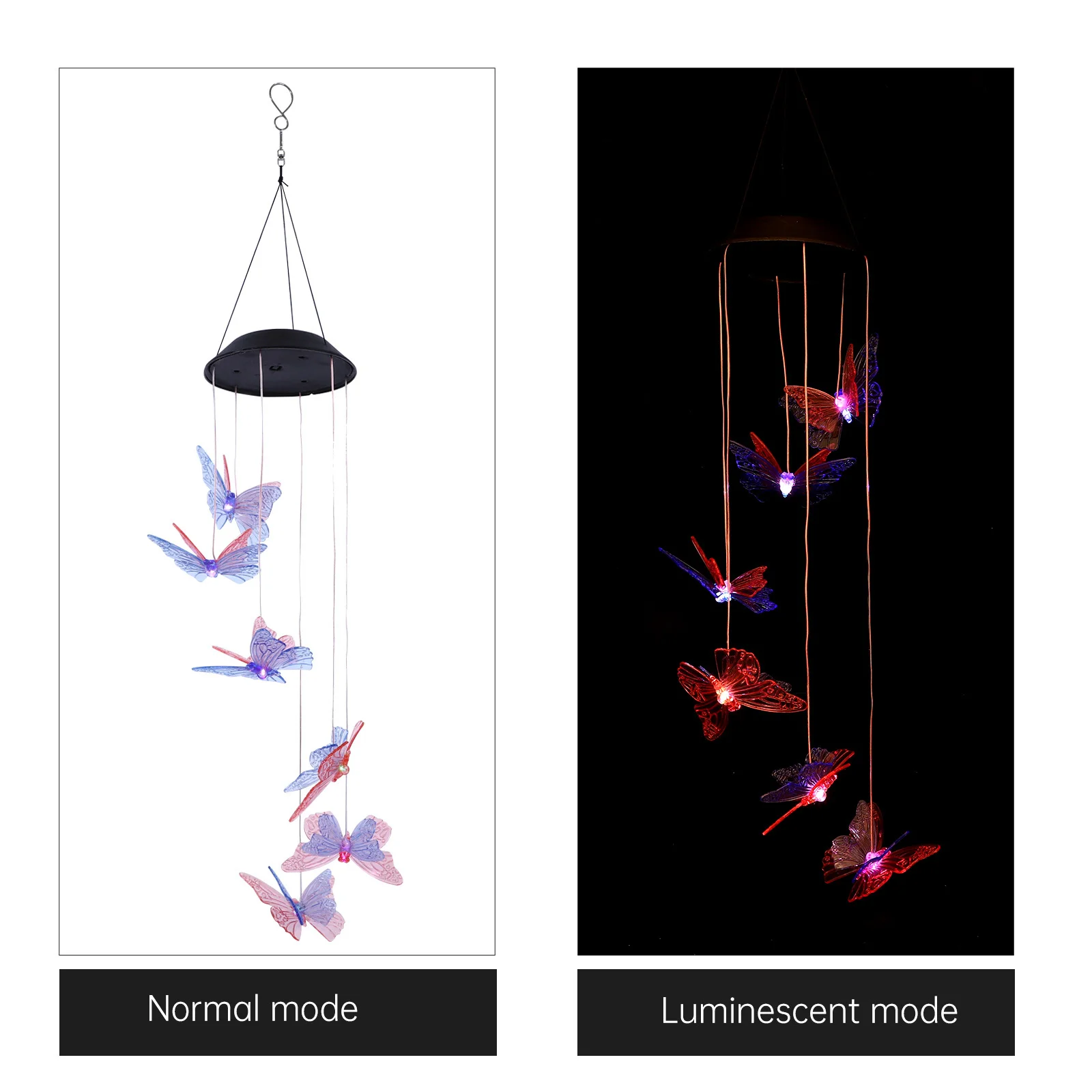 

1Pcs Solar Wind Bell Butterfly Light Decorative Garden Hanging Lamp Durable Plastic Metal Color Changing Outdoor Wind Chime
