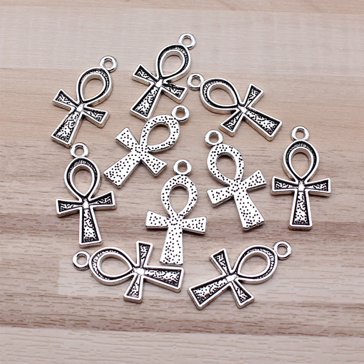 IFOCUS 10pcs/Lot Ancient Egyptian Life Key Ankh Cross Charms For DIY Jewelry Making Zinc Alloy 25x14mm/0.98x0.55inch