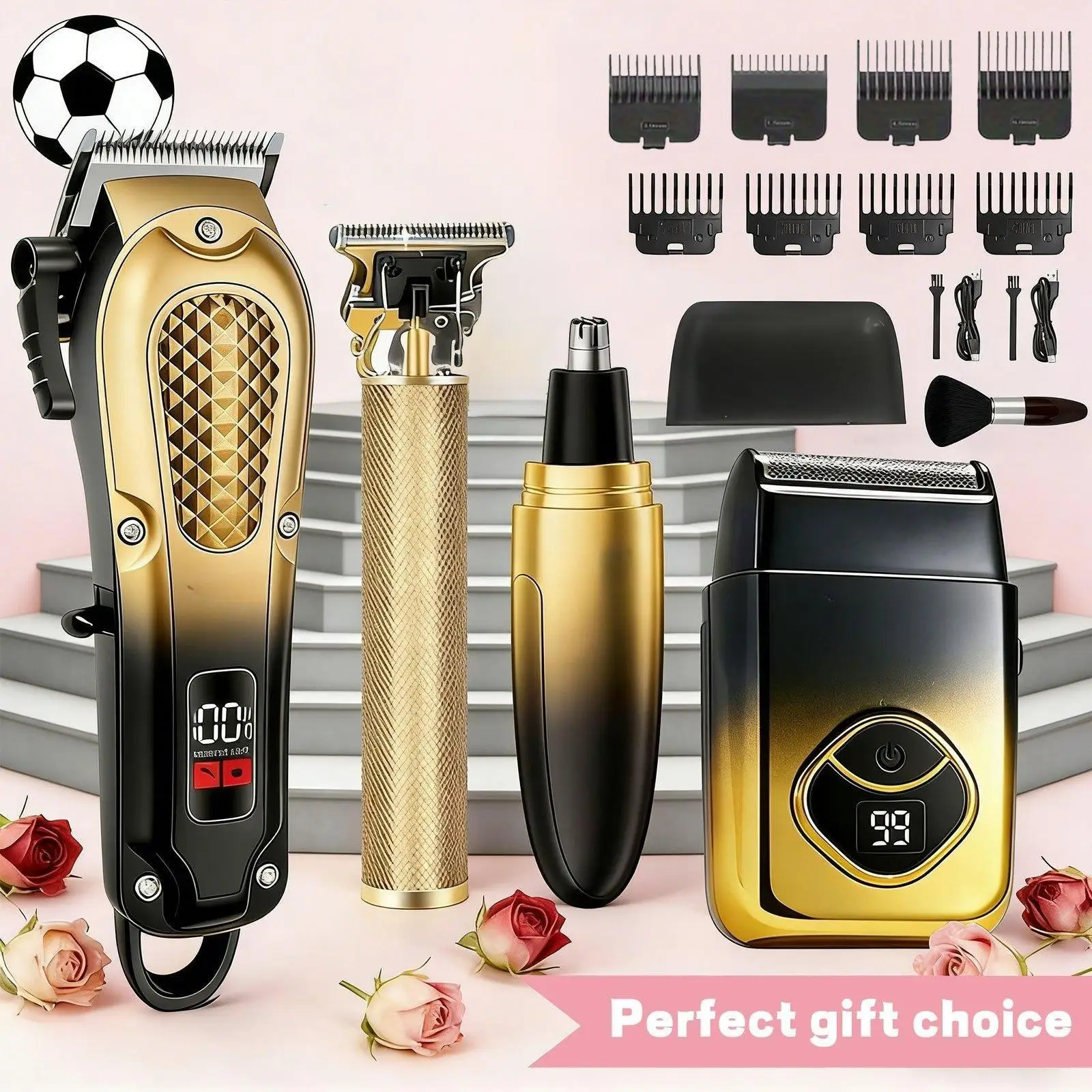 Aliexpress Professional-Grade Gold Hair Clipper Set, Beard Trimmer, T-Shaped Blade Trimming Kit, Wireless Men's Hair Styling Tool, Gold Design Shaver, Ideal Birthday and Christmas Gift, Valentine's Day - Aliexpress Deal