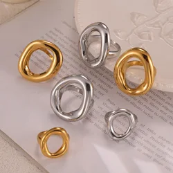 Luxury Stainless Steel Oval Hollow Big Ring for Women Simple Personality Gold Plated Ring Female 316L Waterproof Jewelry
