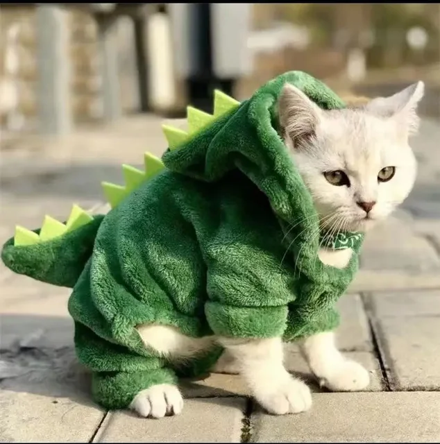 Pet Cat Dog Halloween Dog Ubrania dla małych psów Śmieszny dinozaur Kostium zimowy Ciepły płaszcz dla kota Bluzy z polaru Sweter