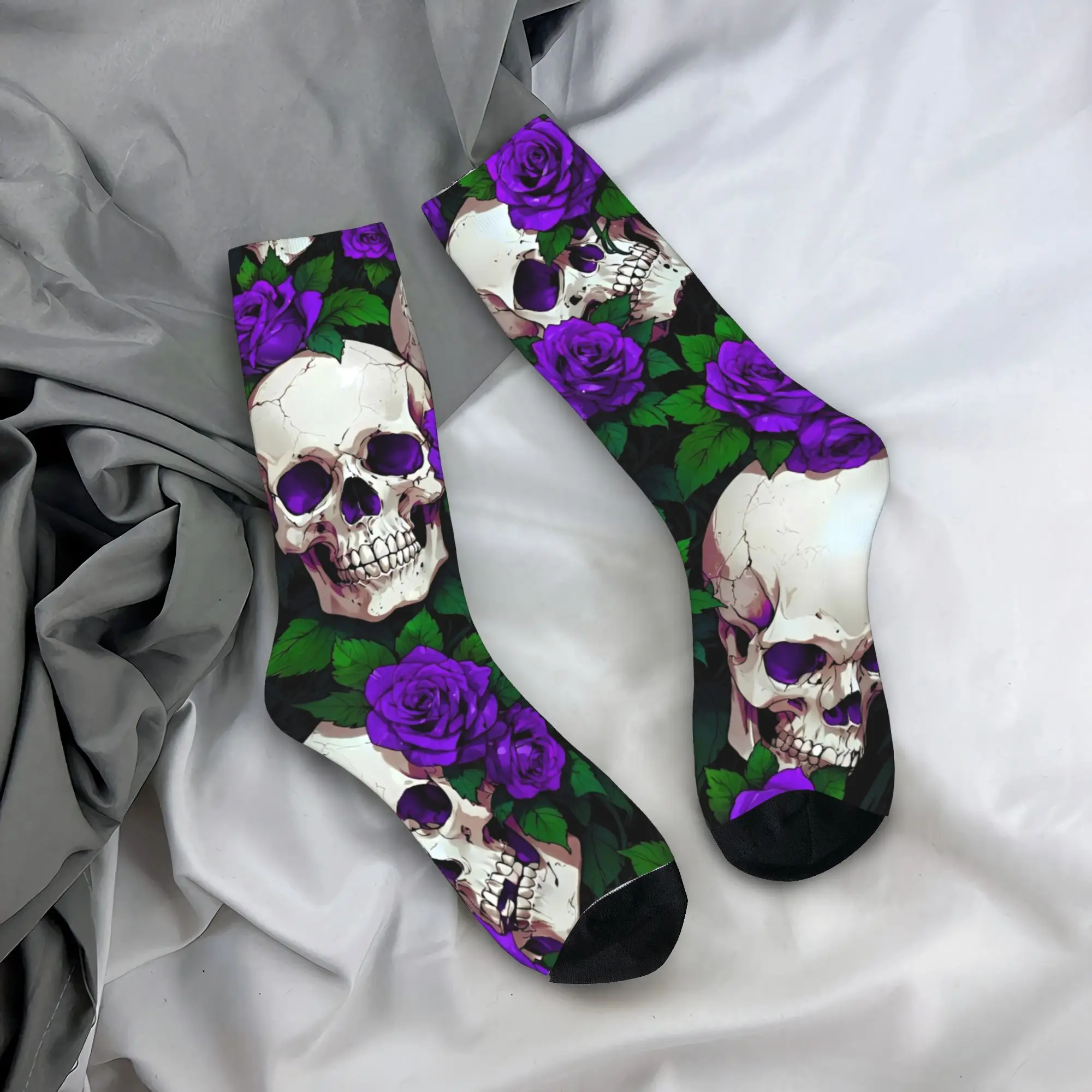 

Skull Purple Flower Socks Non Skid Stockings Women Men Breathable Outdoor Socks Spring Gothic Graphic Socks