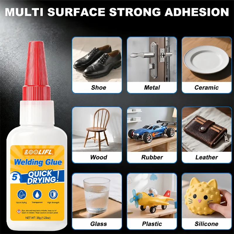 Loolifl Welding Glue, High-Strength Instant Super Glue, Multi-Purpose Quick-Drying Transparent Adhesive, Stronger Than Welding, One Drop Can Repair Metal, Plastic, Ceramic, Wood, Glass, Rubber, Universal Repair Adhesive for Home and Industrial Use