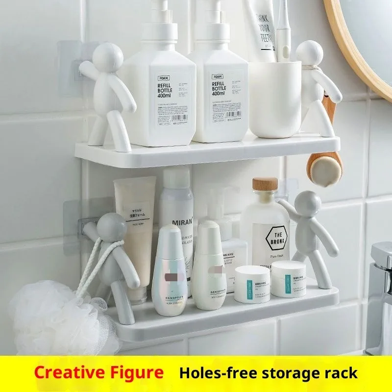 

1PC Self-adhesive Tape Buckle Holder Bathroom Shampoo Storage Racks Plastic Shelf Storage Organization Shelves Support