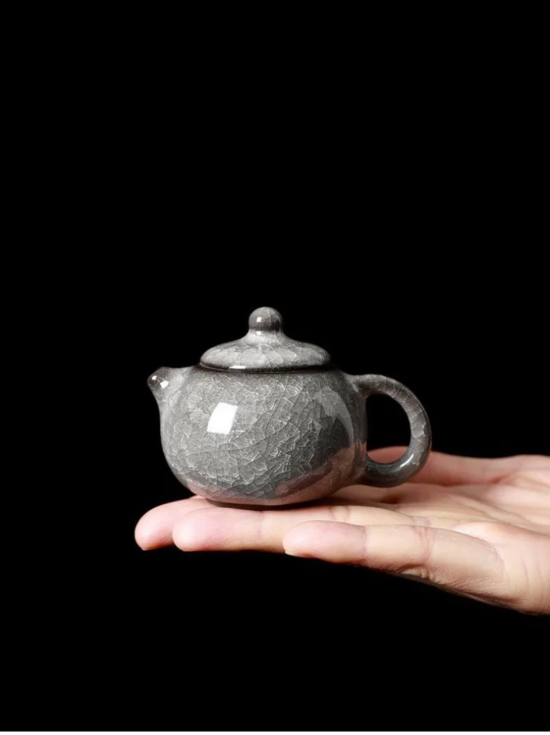 

Black Ice Flower Stone Mini Teapot & Tea Pet,Nurturable Wenwan Hand-Fondled OrnamentUnique Asian Cultural Gift