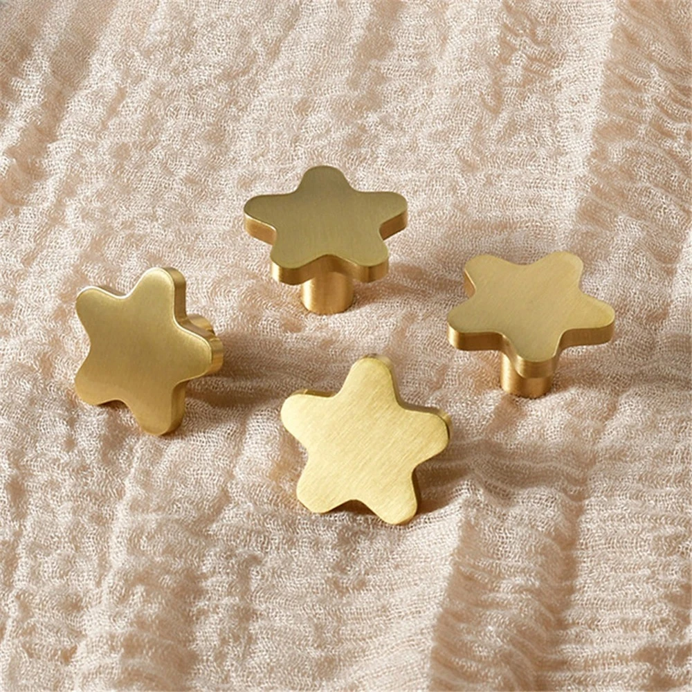 4pc Cupboard Hook Copper Star Shape Cabinet Knobs Wardrobe Kitchen Pulls Handle  Children's Room Five Pointed Star Brass Handles