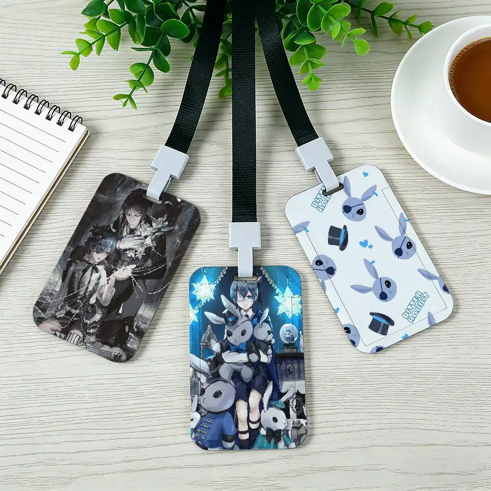 Anime B-Black Butler Card Holder Lanyard Company Staff Pass Unisex ID Name Work Card Holder Office Supplies