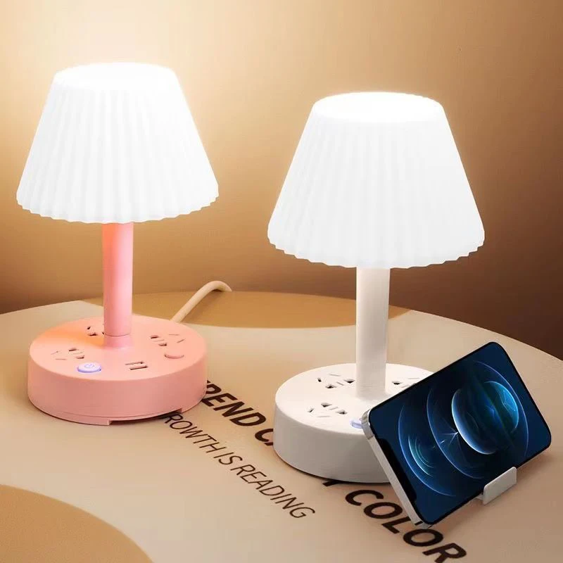 New Multi-functional Conversion Socket Table Lamp Dual USB Ports Three AC Outlet Desk Lamps Portable Phone Holder Subdued Light