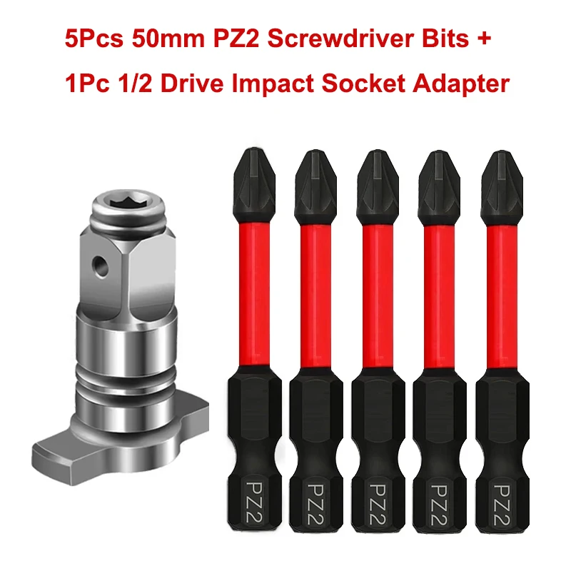 50mm Pozidriv Screwdriver Bit with Anvil Impact Driver Socket 1/4 Inch Hex Shank PZ2 Driver Bit Magnetic Screwdriver Set