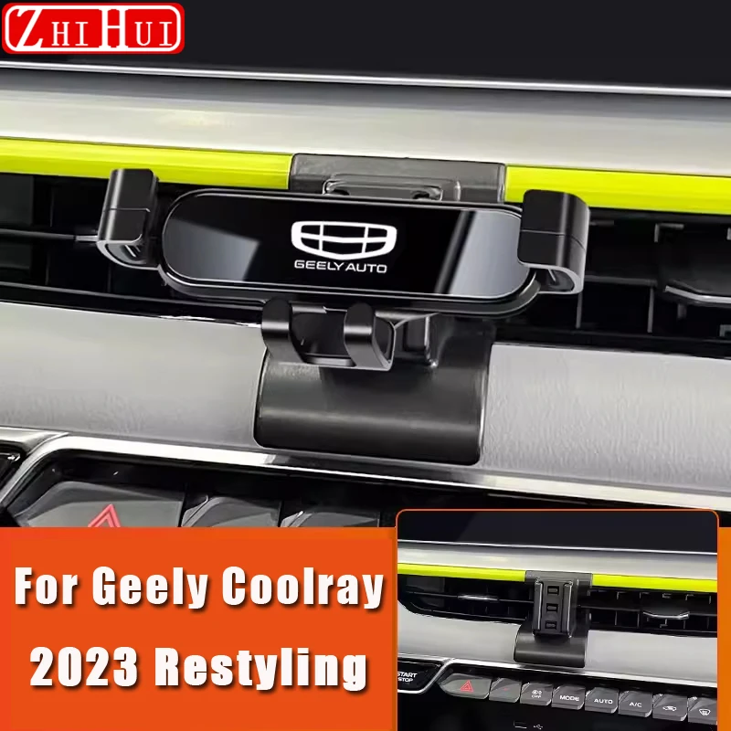 Car Styling Mobile Phone Holder For Geely Coolray 2023 Restyling 2024 2020-2022 Air Vent Mount Gravity Bracket Stand Accessories