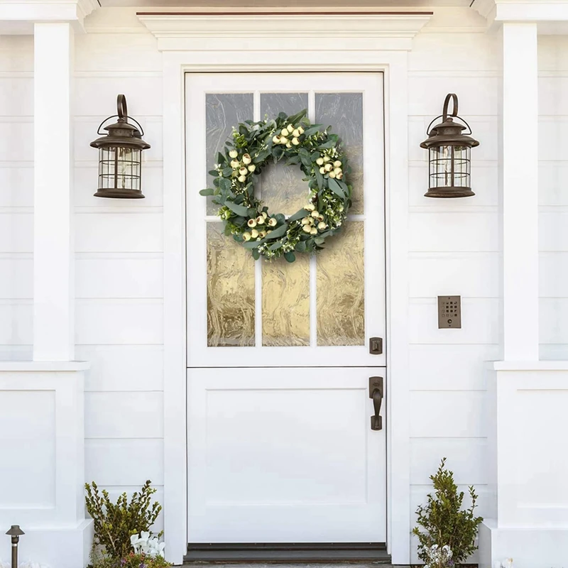 2X 20 Inch Wreaths For Front Door, Green Eucalyptus Wreath For Spring Wreaths For Front Door, Wreath With Wildflowers