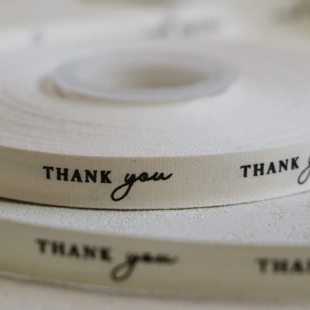 Custom Natural Cotton Flower Ribbon Black Printing With Logo Printed Gift Ribbon Cotton Ribbon For Bag Straps