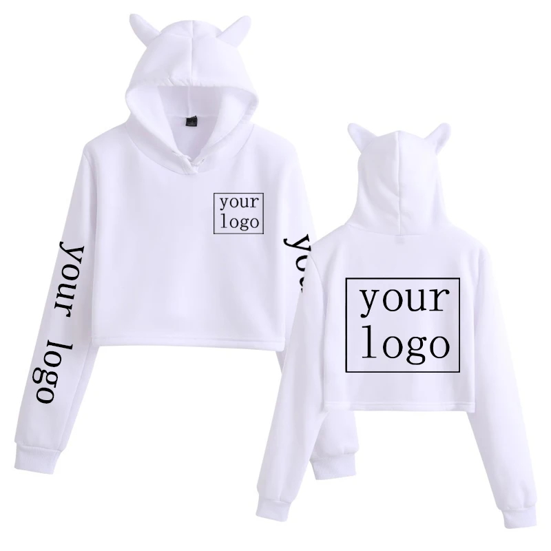 Women\'s Fashion New Custom Crop Tops Your OWN Design Brand Logo/Picture Hoodies Harajuku Cute Cat Ears Personalized Clothing