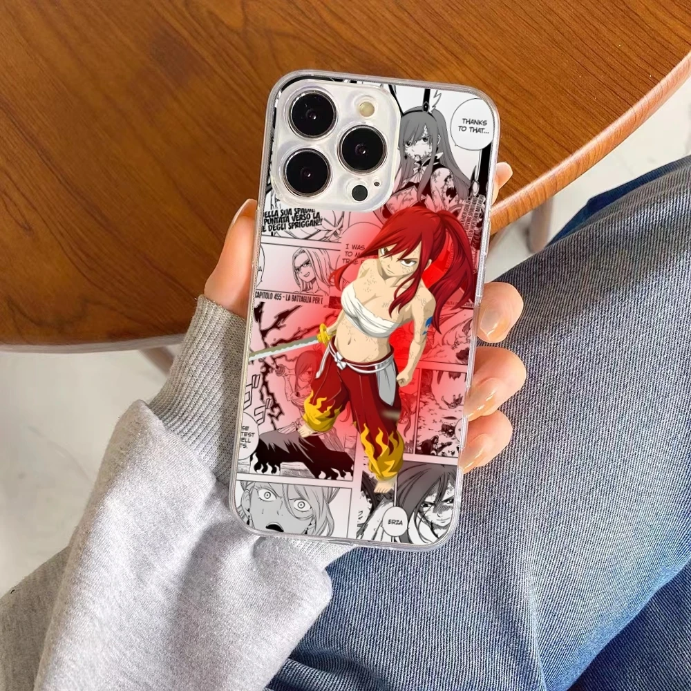 Fairy Tail Erza Mobile Cell Phone Case for iPhone 15 14 13 12 11 XS X 8 7 6 Plus Mini Pro Max SE 2022 Clear Phone Cover Shell