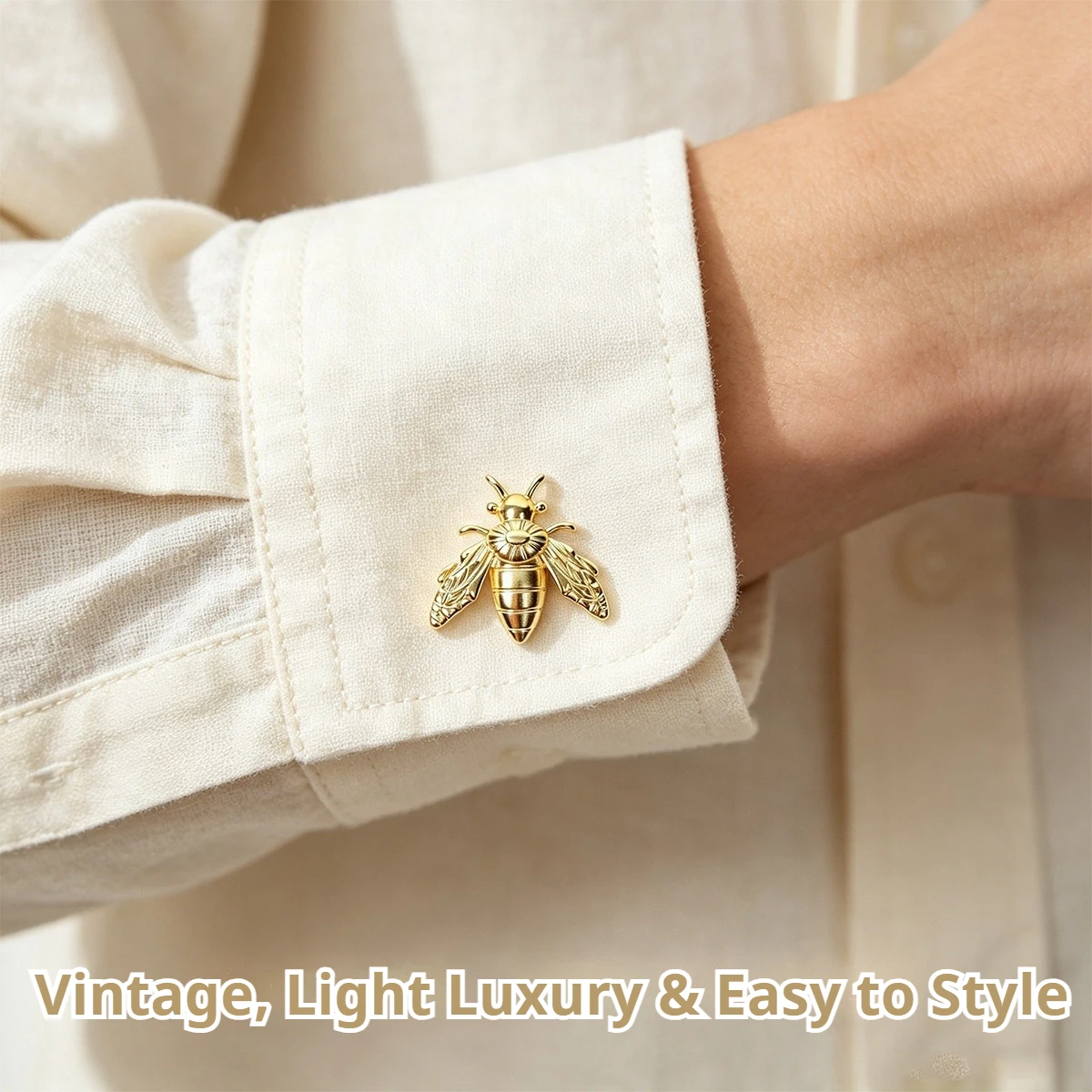 Luxury Gold Bee Metal Cufflinks, Fashion Unisex Clothing Accessories, Elegant Anti-Exposure Fastener Buttons, Garment Clips
