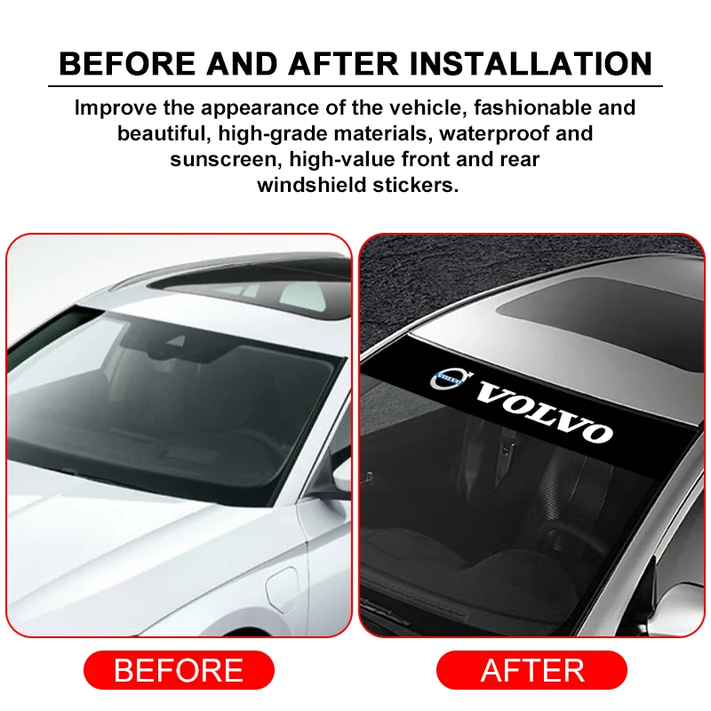 Auto Front Windshield Stickers Reflective Car Tuning Vinyl Decal 3D Stickers For Volvo V60 V90 C30 S80 V40 V70 XC90 XC70 C70 S40