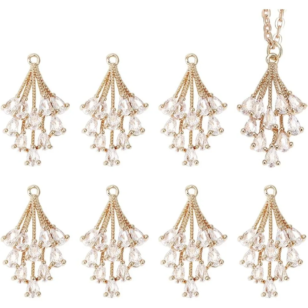 

8pcs Brass Wheat Charms Clear Zirconia Leaf Charms Connnecting Cubic Zirconia Pendants for DIY Earrings Bracelet Necklaces