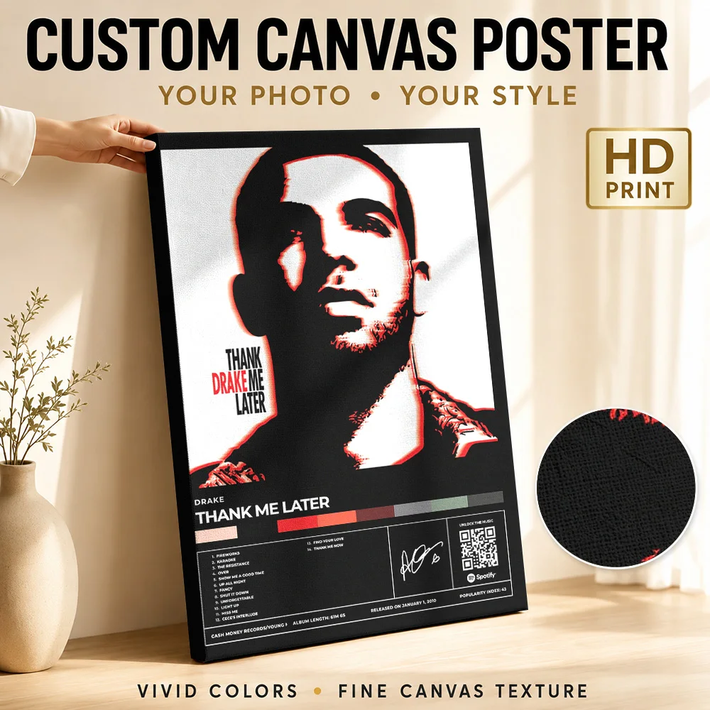 Drake - Thank Me Later Album Cover Canvas Painting Poster Customized Photo Retro Music Wall Art for Studio Decor Ready to Hang