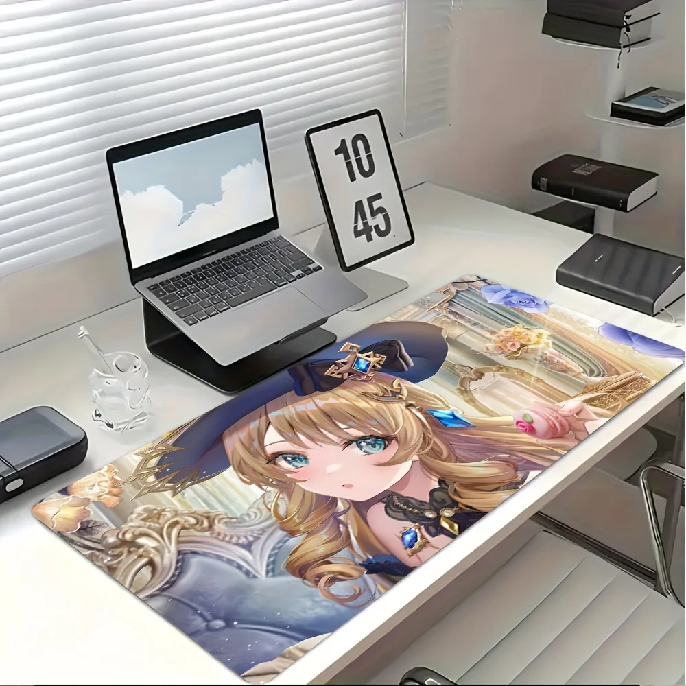 1pc Anime-Style Blonde Girl Navia Gaming Mouse Pad & Desk Mat - Non-Slip Rubber Base, Washable Surface, Playful Design for Offic