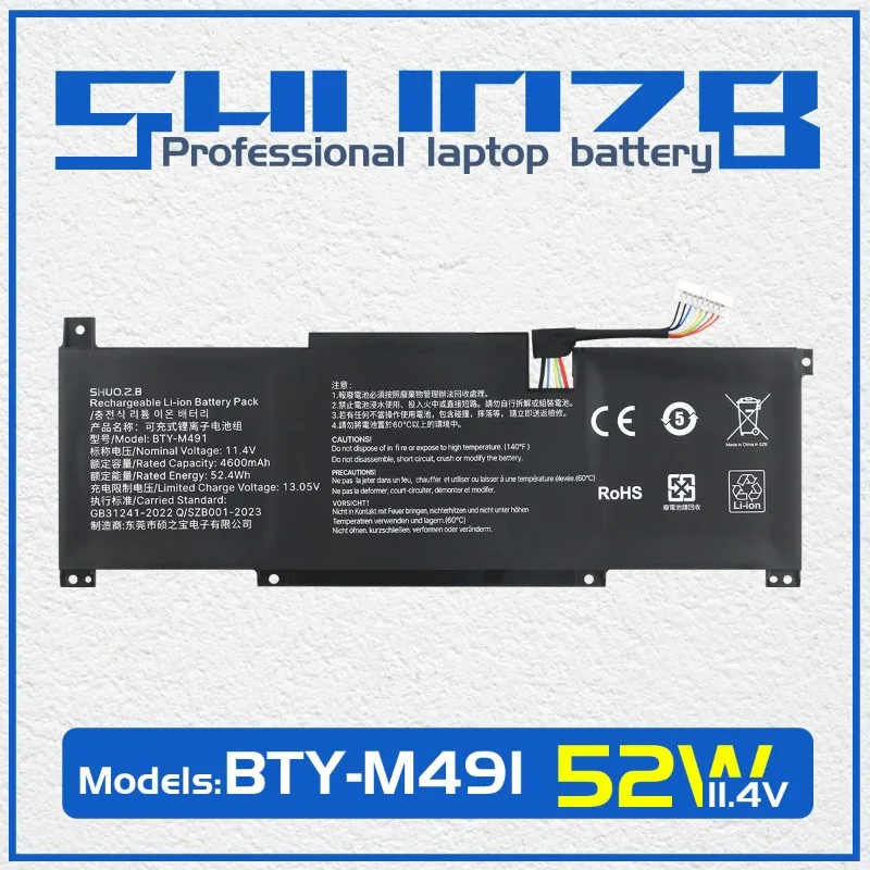 

SHUOZB BTY-M491 Laptop Battery For MSI Modern 15 A10M-014 A10RAS-258 A10RB-041TW A11M A10RD A11SB-059 A4MW Prestige14 11.4V