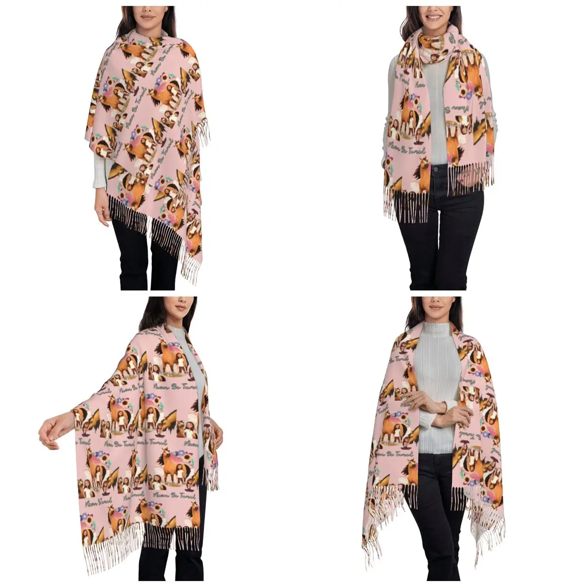 Never Be Tamed Spirit Riding Free Scarf Tassel Scarves for Women Soft Warm Shawls and Wraps Long Fall Winter Shawl Wrap