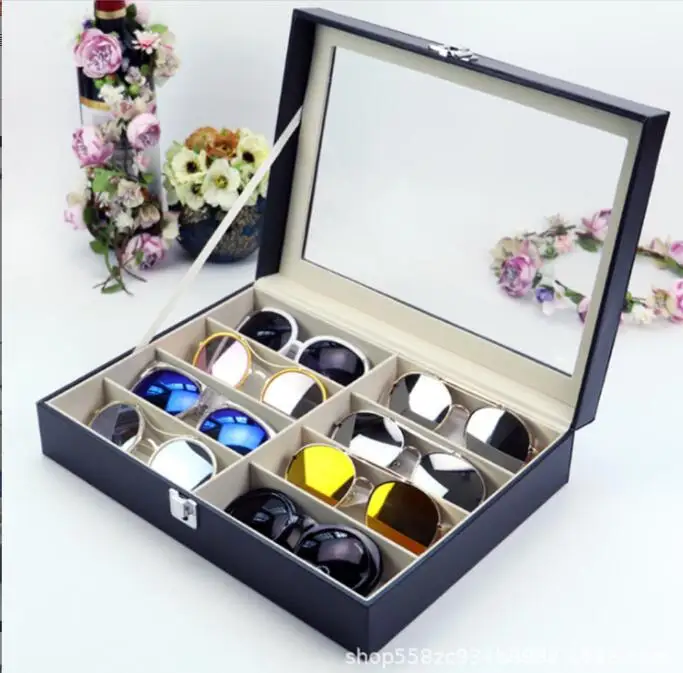 8-grid eye glasses case Eyewear Sunglasses Organizer Storage Box Holder Organizer Sunglasses Display Box PU Leather Watch Case