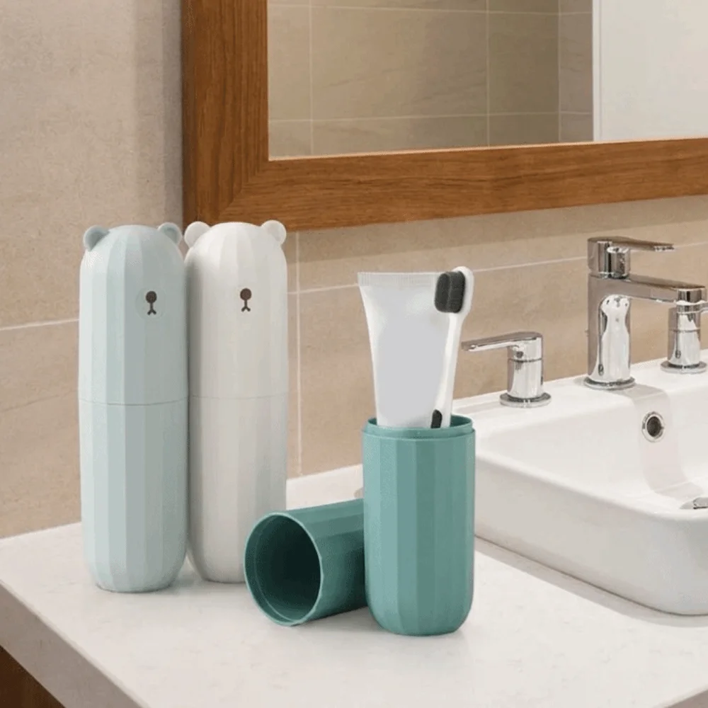 Plastic Travel Toothbrush Cup Large Capacity Cartoon Bear Toothpaste Holder Waterproof Dust-proof Toiletries Storage Cup Travel